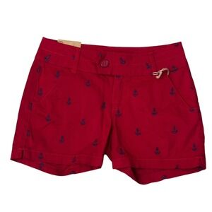 Blue Epic Red Nautical Shorts Women Size 6 Red Blue Anchors Mid Rise 4" Inseam